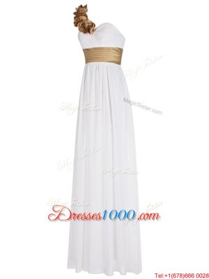 Amazing One Shoulder White Chiffon Zipper Homecoming Dress Online Sleeveless Floor Length Ruching