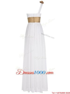 Amazing One Shoulder White Chiffon Zipper Homecoming Dress Online Sleeveless Floor Length Ruching