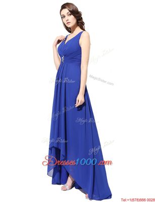 Shining Chiffon Sleeveless With Train Prom Evening Gown Brush Train and Ruching
