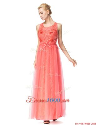 Fabulous Scoop Sleeveless Beading and Bowknot Zipper Prom Evening Gown