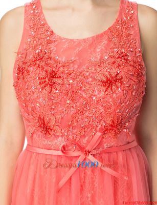 Fabulous Scoop Sleeveless Beading and Bowknot Zipper Prom Evening Gown