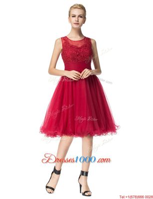 Fantastic Scoop Red Sleeveless Knee Length Lace Zipper Prom Dress