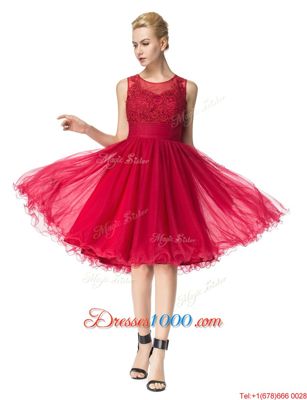 Fantastic Scoop Red Sleeveless Knee Length Lace Zipper Prom Dress
