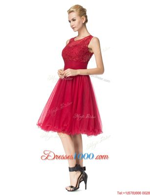 Fantastic Scoop Red Sleeveless Knee Length Lace Zipper Prom Dress