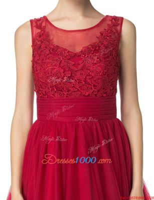 Fantastic Scoop Red Sleeveless Knee Length Lace Zipper Prom Dress