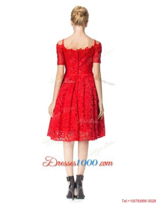 Dramatic Off the Shoulder Sleeveless Zipper Knee Length Lace Party Dress
