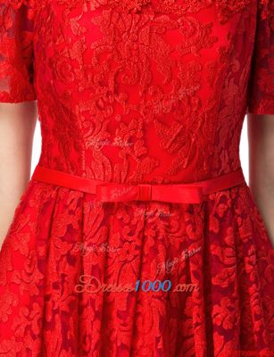 Dramatic Off the Shoulder Sleeveless Zipper Knee Length Lace Party Dress