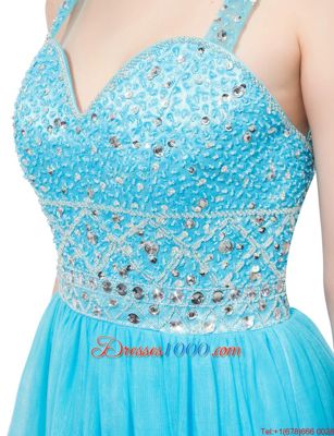 Aqua Blue Straps Neckline Beading Prom Dresses Sleeveless Zipper