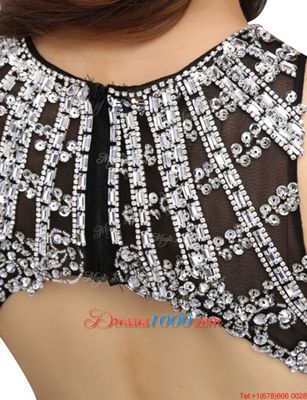 High End Scoop Black Satin Zipper Evening Dresses Sleeveless Mini Length Beading