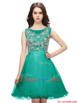 Great Scoop Turquoise Sleeveless Embroidery Mini Length Evening Wear