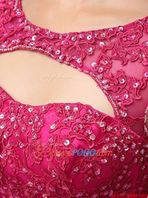 Fuchsia A-line Organza Bateau Sleeveless Beading and Appliques Mini Length Zipper Homecoming Gowns