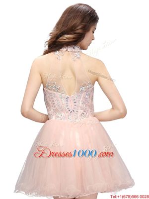 Spectacular Pink Sleeveless Beading Mini Length Homecoming Dress