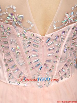 Spectacular Pink Sleeveless Beading Mini Length Homecoming Dress