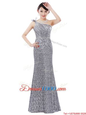 Custom Design One Shoulder Sleeveless Sequins Zipper Prom Party Dress