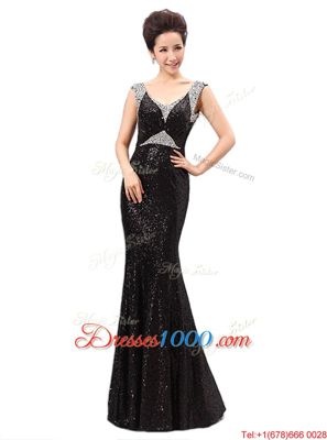 Dynamic Sequins Floor Length Column/Sheath Sleeveless Black Prom Dress Zipper