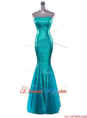 Mermaid Sequins Turquoise Sleeveless Sequined Zipper Prom Dress for Prom and Party