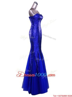 Mermaid Sequined Strapless Sleeveless Zipper Sequins Prom Evening Gown in Gold