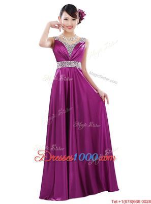 Fuchsia Sleeveless Elastic Woven Satin Zipper Prom Party Dress for Prom and Party