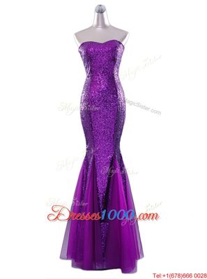 Mermaid Eggplant Purple Sequined Zipper Prom Dress Sleeveless Floor Length Sequins
