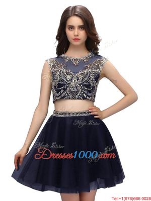 Adorable Navy Blue Scoop Criss Cross Beading Formal Evening Gowns Sleeveless