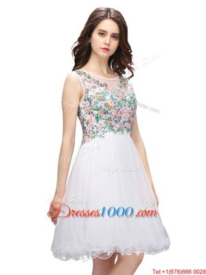 Dazzling White Organza Zipper Scoop Sleeveless Mini Length Beading and Embroidery