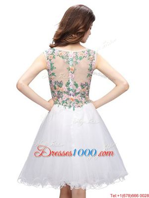 Dazzling White Organza Zipper Scoop Sleeveless Mini Length Beading and Embroidery