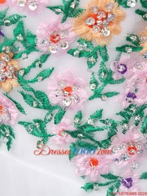 Dazzling White Organza Zipper Scoop Sleeveless Mini Length Beading and Embroidery