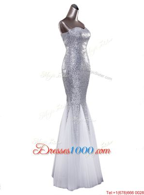 Mermaid Sleeveless Sequined Floor Length Zipper Prom Gown in Fuchsia for with Sequins