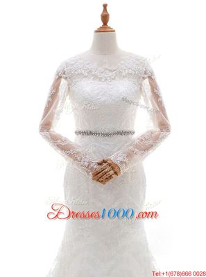 Pretty Mermaid Scoop With Train Clasp Handle Bridal Gown White and In for Wedding Party with Beading and Lace Brush Train