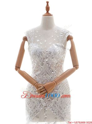 White Sleeveless Court Train Beading and Sequins With Train Wedding Gown