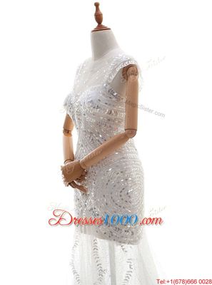 White Sleeveless Court Train Beading and Sequins With Train Wedding Gown
