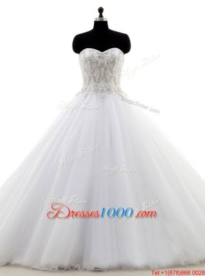 Deluxe With Train Clasp Handle Bridal Gown White and In for Wedding Party with Beading Brush Train