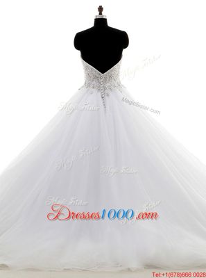 Deluxe With Train Clasp Handle Bridal Gown White and In for Wedding Party with Beading Brush Train