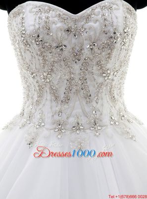 Deluxe With Train Clasp Handle Bridal Gown White and In for Wedding Party with Beading Brush Train