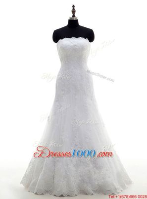 Clearance Lace Strapless Sleeveless Clasp Handle Lace Wedding Gowns in White