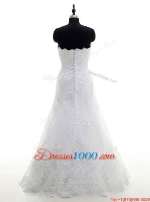 Clearance Lace Strapless Sleeveless Clasp Handle Lace Wedding Gowns in White