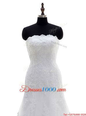 Clearance Lace Strapless Sleeveless Clasp Handle Lace Wedding Gowns in White