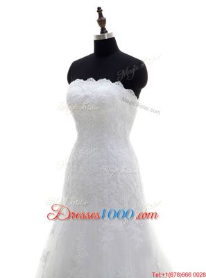 Clearance Lace Strapless Sleeveless Clasp Handle Lace Wedding Gowns in White