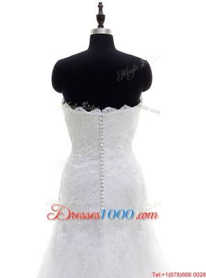 Clearance Lace Strapless Sleeveless Clasp Handle Lace Wedding Gowns in White