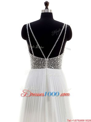 White Bateau Zipper Beading Bridal Gown Sweep Train Sleeveless