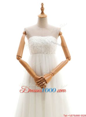 Sumptuous Sleeveless Tulle With Train Court Train Zipper Wedding Gowns in White for with Lace