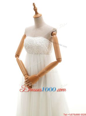 Sumptuous Sleeveless Tulle With Train Court Train Zipper Wedding Gowns in White for with Lace