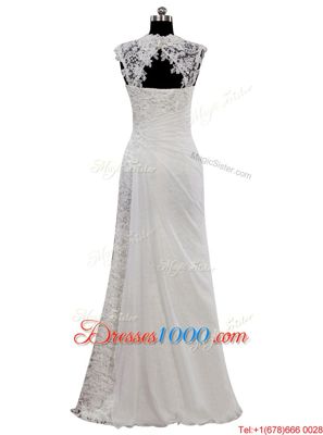 Trendy White Cap Sleeves Floor Length Lace Side Zipper Bridal Gown