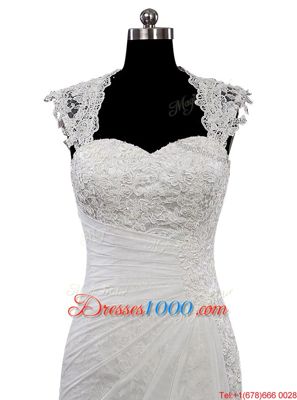 Trendy White Cap Sleeves Floor Length Lace Side Zipper Bridal Gown