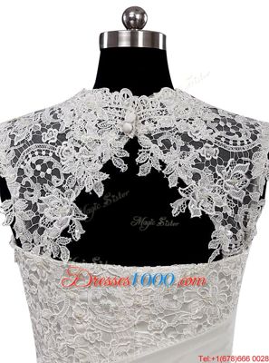 Trendy White Cap Sleeves Floor Length Lace Side Zipper Bridal Gown