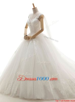 Trendy Lace Sleeveless Brush Train Appliques Zipper Wedding Dresses