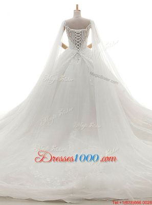 Trendy Lace Sleeveless Brush Train Appliques Zipper Wedding Dresses