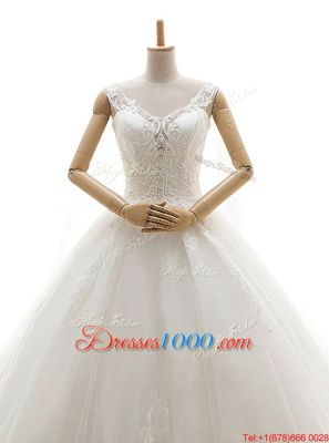 Trendy Lace Sleeveless Brush Train Appliques Zipper Wedding Dresses