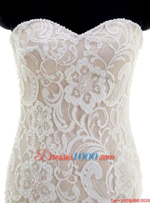 Deluxe Mermaid White Tulle Lace Up Wedding Dresses Sleeveless With Brush Train Lace and Ruffles