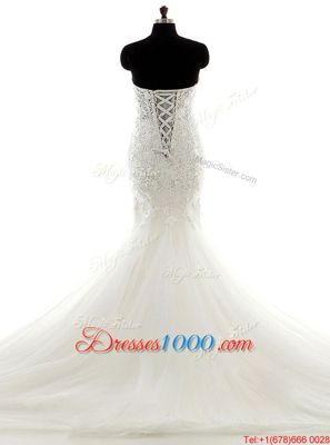 Mermaid Sleeveless Brush Train Lace Up With Train Lace Wedding Gown